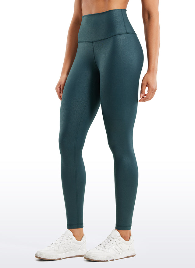 CRZ YOGA Women Butterluxe Matte Faux Leather Leggings 28' Forest Dark Green Foil Pattern
