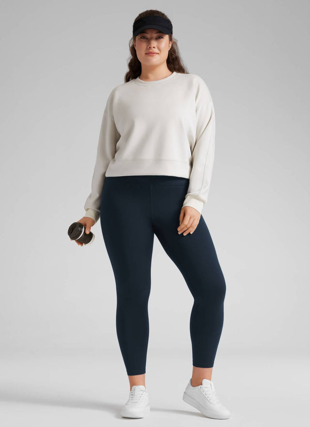 CRZ YOGA Women's Yoga High Rise Plus Size Butterluxe Leggings 25'' True Navy @model_info:Victoria