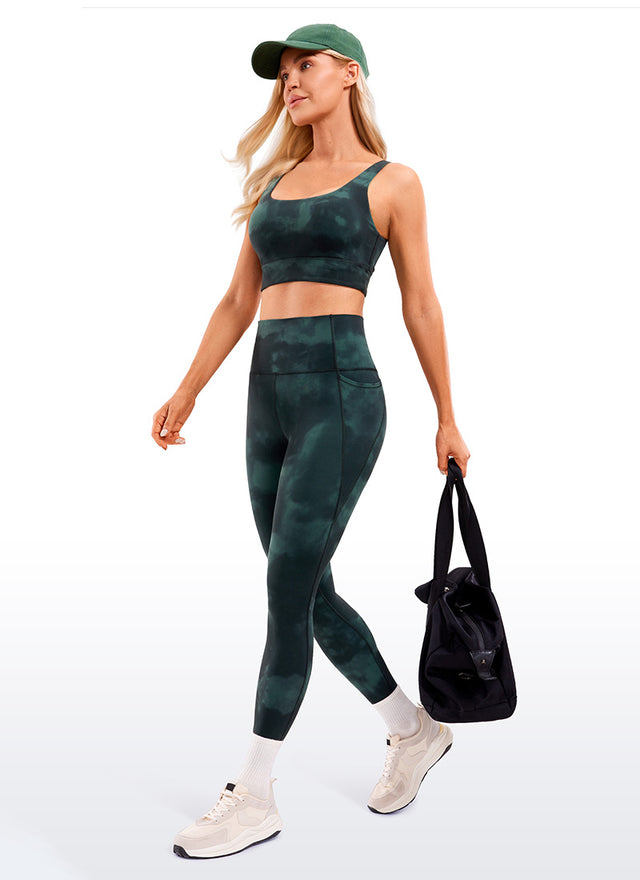 CRZ YOGA Women's Yoga Lounge High Rise Butterluxe Pocket Leggings 25'' Emerald Green Tie-Dye Flowers
