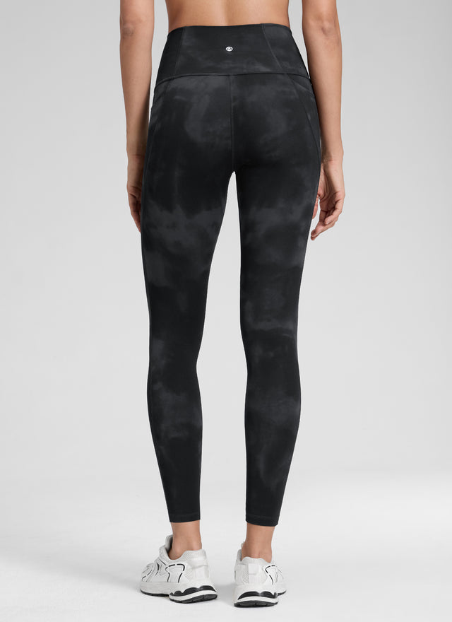 CRZ YOGA Women's Yoga Lounge High Rise Butterluxe Pocket Leggings 25'' Black Tie Dye Flowers