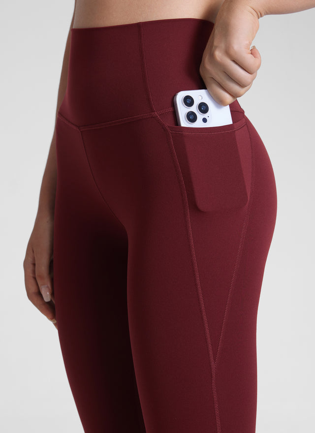 CRZ YOGA Women's Yoga Lounge High Rise Butterluxe Pocket Leggings 25'' Red Merlot @model_info:Malisa