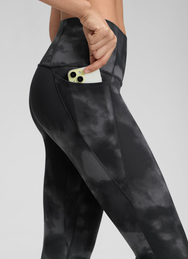 CRZ YOGA Women's Yoga Lounge High Rise Butterluxe Pocket Leggings 25'' Grey Tie Dye Flowers