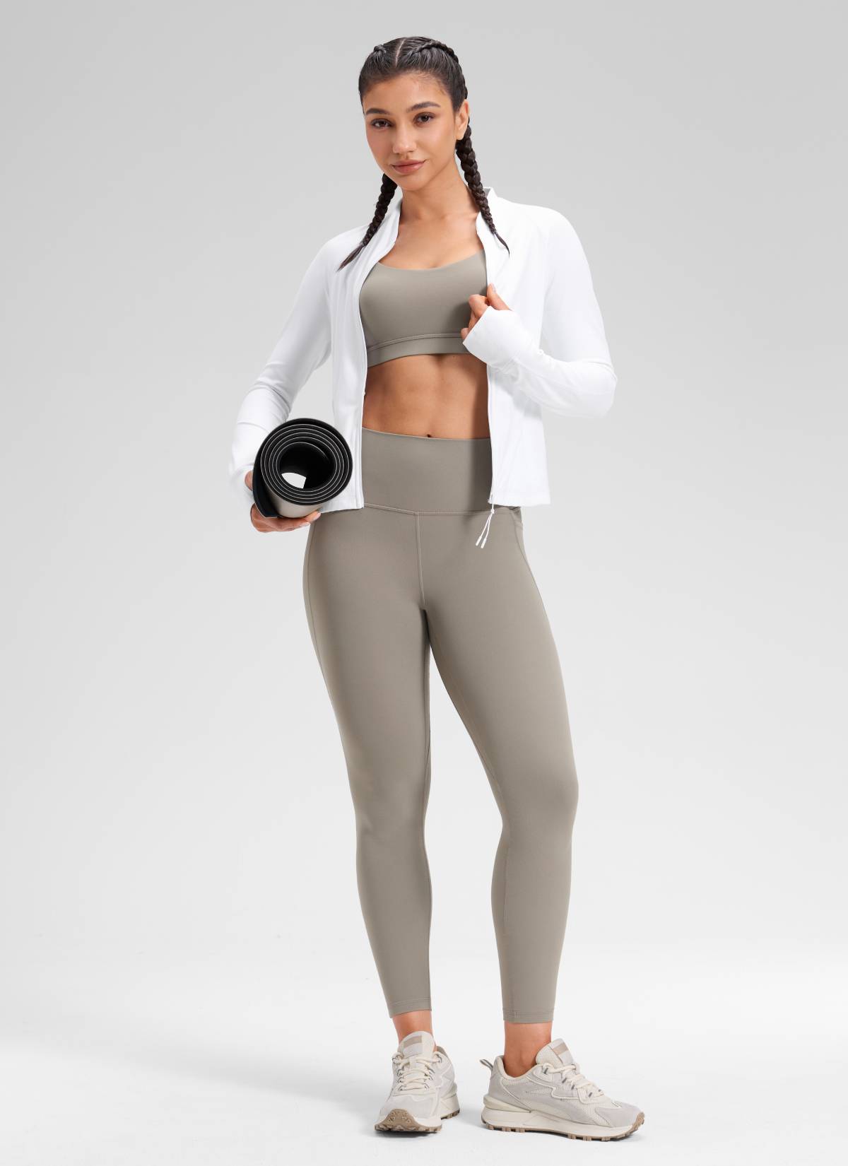 CRZ YOGA Women's Yoga Lounge High Rise Butterluxe Pocket Leggings 25'' Warm Ash Grey