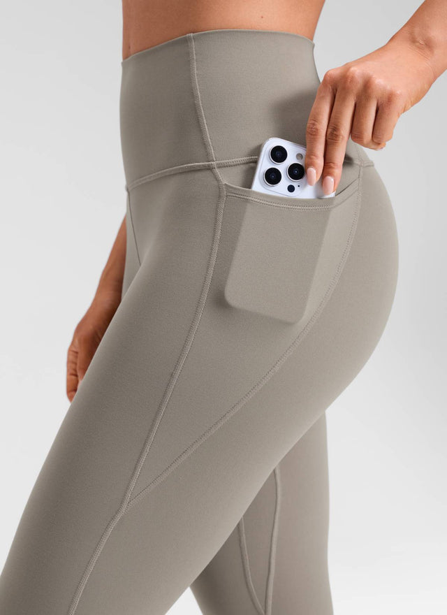 CRZ YOGA Women's Yoga Lounge High Rise Butterluxe Pocket Leggings 25'' Warm Ash Grey @model_info:Mariana