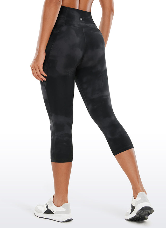 CRZ YOGA Womens Butterluxe High Waist Pockets Capri Leggings 19'' Black Tie Dye Flowers @model_info:Gigi