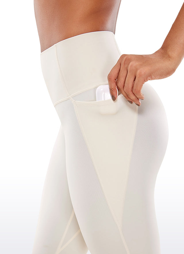 CRZ YOGA Womens Butterluxe High Waist Pockets Capri Leggings 19'' White Apricot