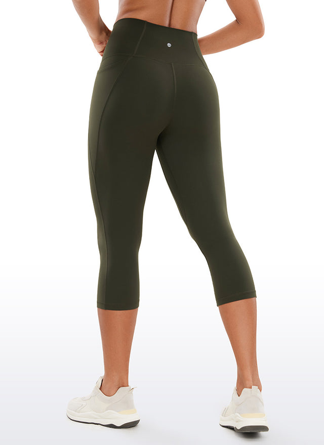 CRZ YOGA Womens Butterluxe High Waist Pockets Capri Leggings 19'' Olive Green @model_info:Gigi