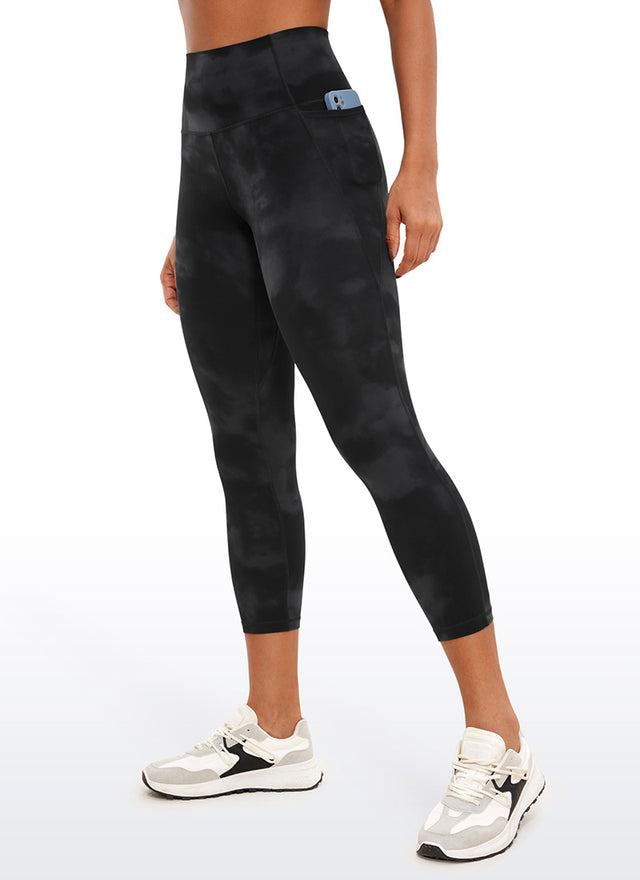 CRZ YOGA Womens Butterluxe High Waist Pockets Capri Leggings 23'' Black Tie Dye Flowers