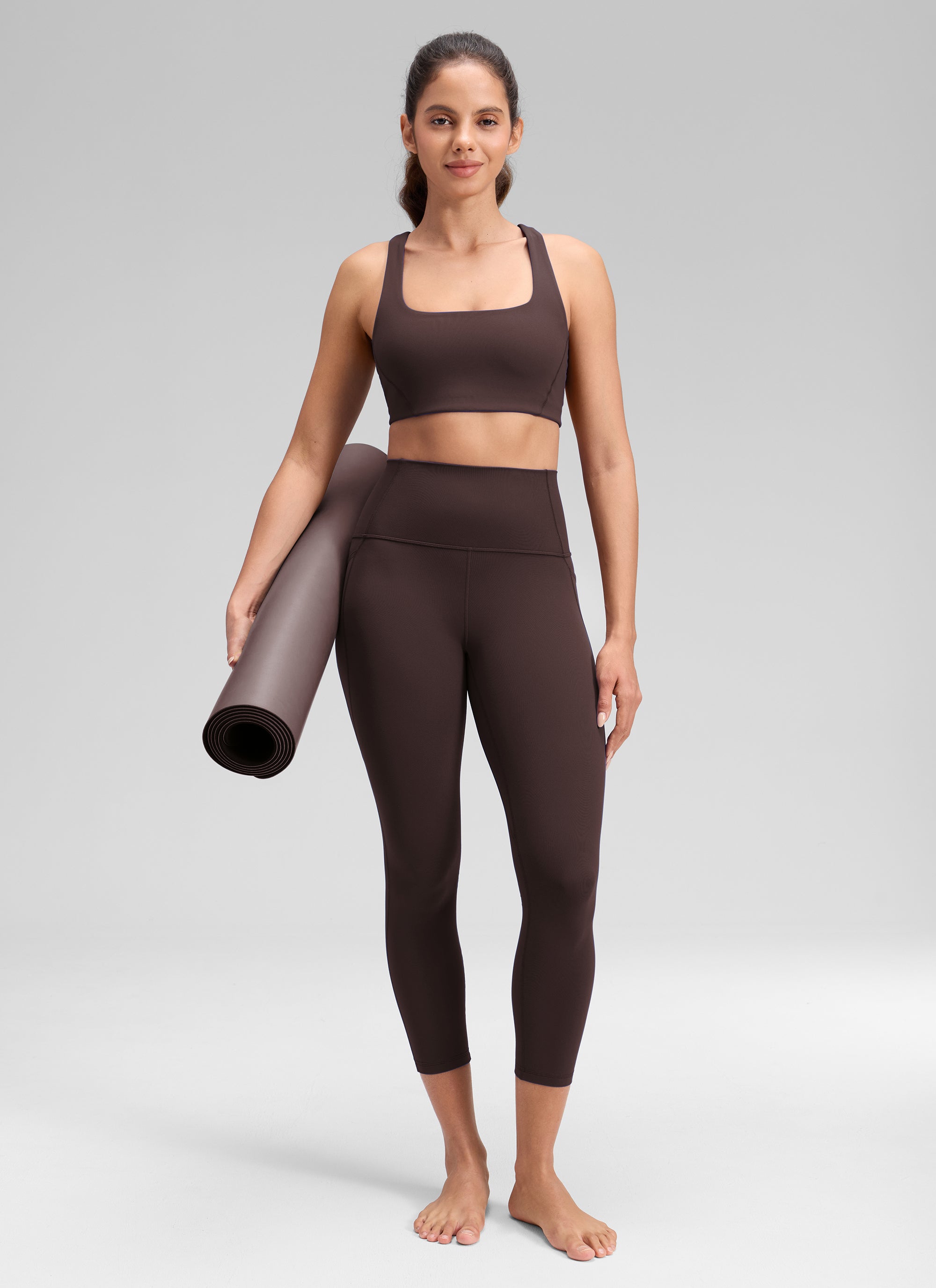 CRZ YOGA Womens Butterluxe High Waist Pockets Capri Leggings 23'' Hot Fudge Brown