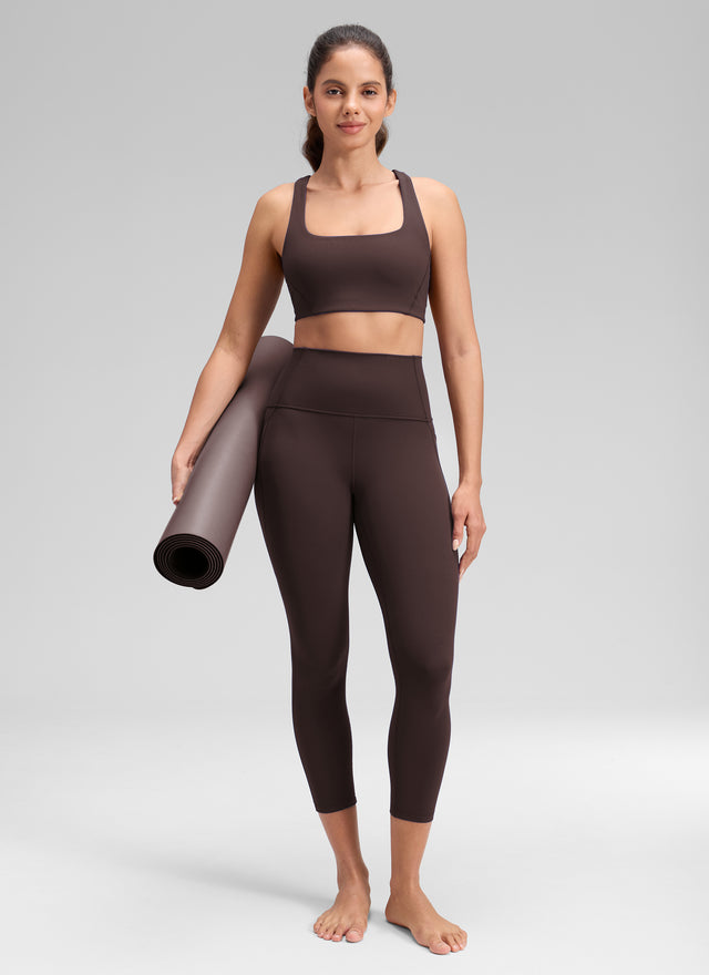 CRZ YOGA Womens Butterluxe High Waist Pockets Capri Leggings 23'' Hot Fudge Brown