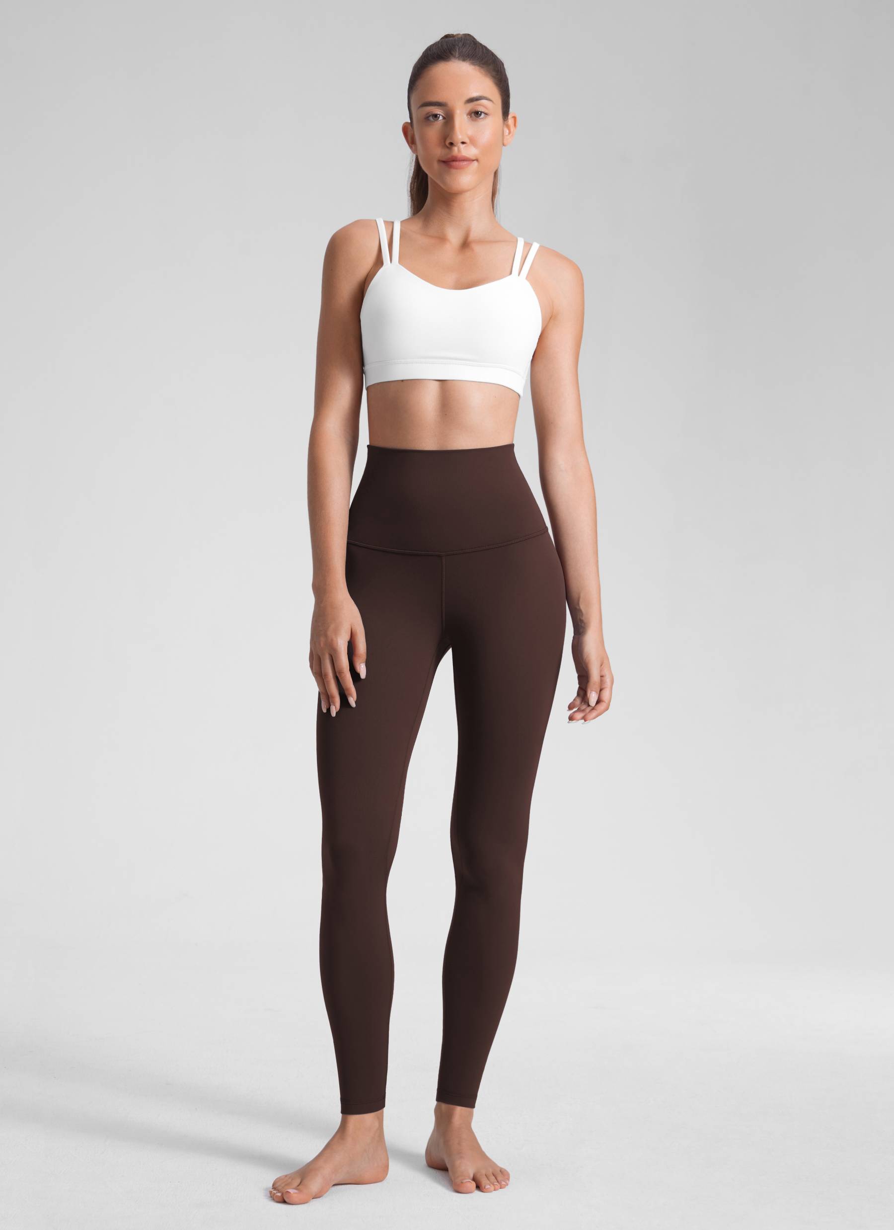 CRZ YOGA Women's Yoga Super High Waist Butterluxe Yoga Leggings 28'' Hot Fudge Brown @model_info:Malisa