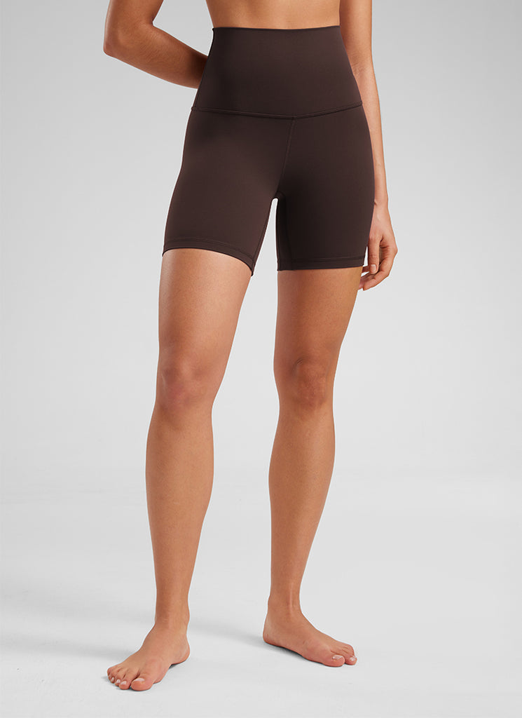 CRZ YOGA Women's Yoga Super High Waist Butterluxe Shorts 6'' Hot Fudge Brown