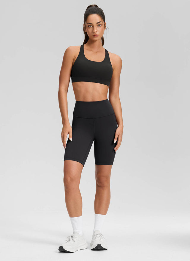 CRZ YOGA Women's Yoga High Rise Biker Butterluxe Pockets Shorts 8'' Black @model_info:Isidora