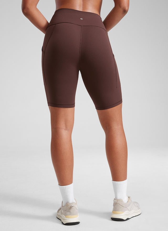 CRZ YOGA Women's Yoga High Rise Biker Butterluxe Pockets Shorts 8'' Taupe