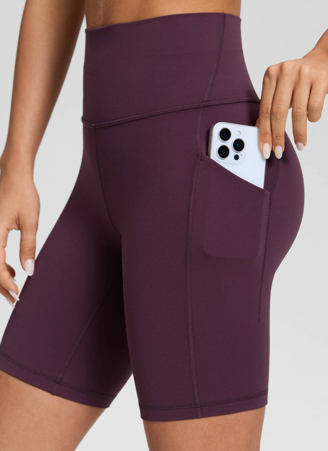 CRZ YOGA Women's Yoga High Rise Biker Butterluxe Pockets Shorts 8'' Deep Purple @model_info:Isidora