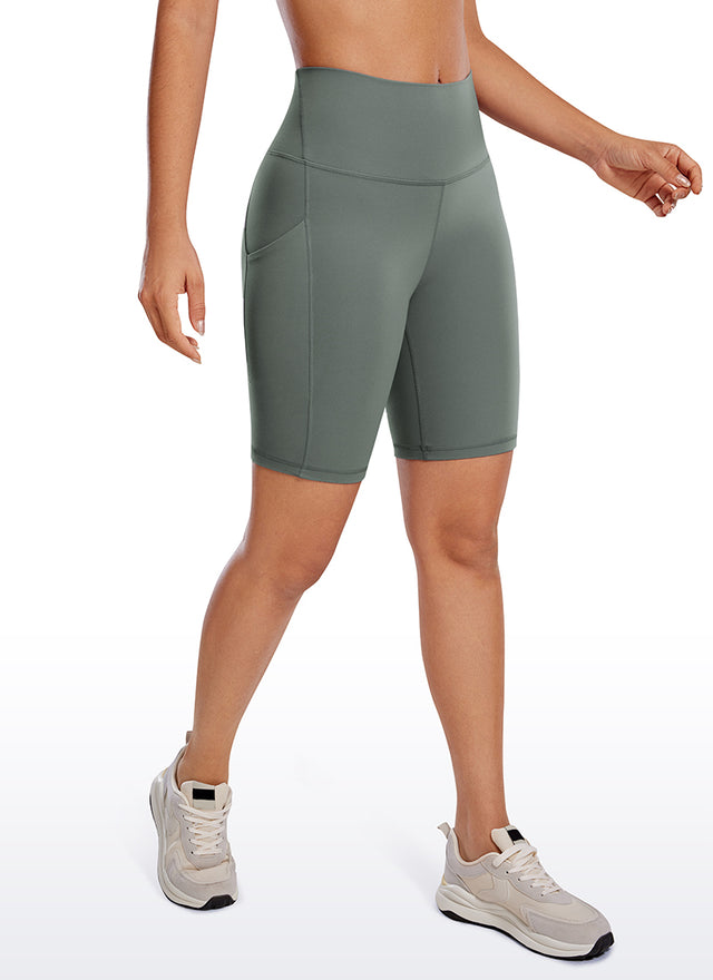 CRZ YOGA Women's Yoga High Rise Biker Butterluxe Pockets Shorts 8'' Grey Sage @model_info:Gabe