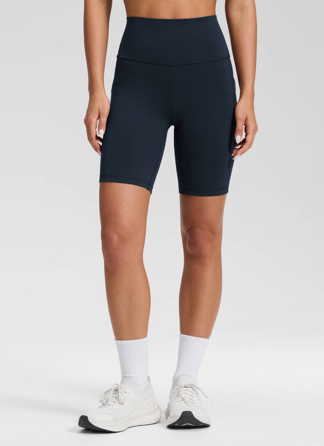 CRZ YOGA Women's Yoga High Rise Biker Butterluxe Pockets Shorts 8'' True Navy @model_info:Isidora