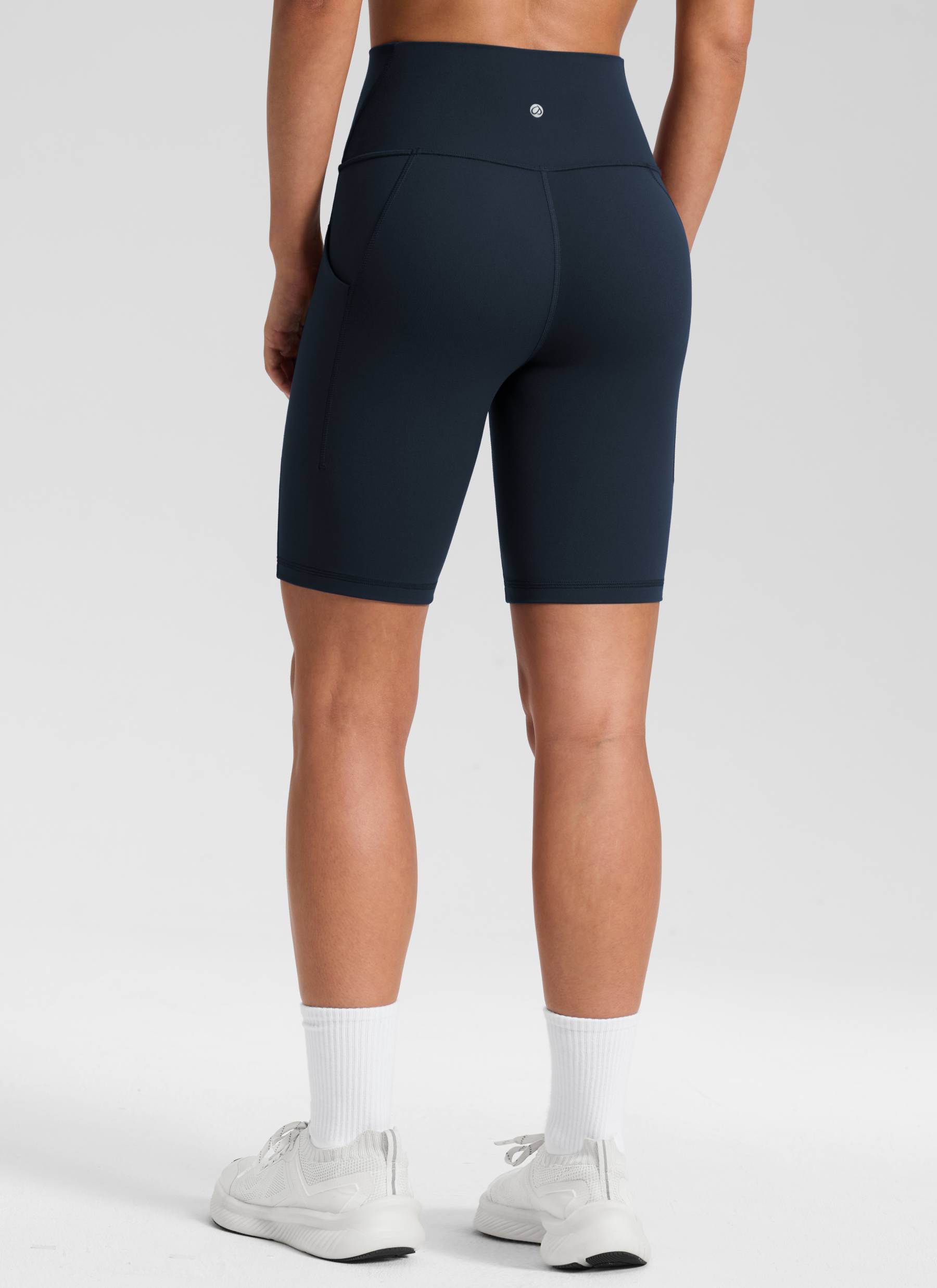 CRZ YOGA Women's Yoga High Rise Biker Butterluxe Pockets Shorts 8'' True Navy @model_info:Isidora