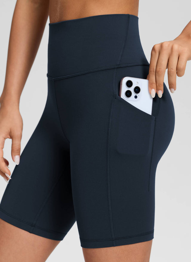 CRZ YOGA Women's Yoga High Rise Biker Butterluxe Pockets Shorts 8'' True Navy @model_info:Isidora
