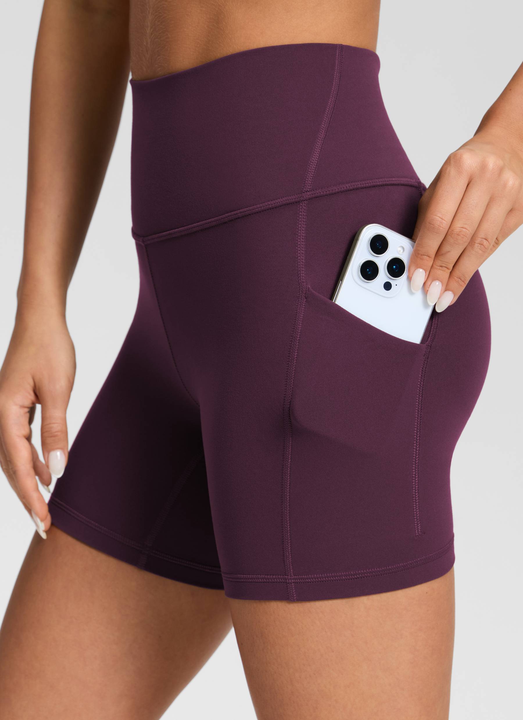 CRZ YOGA Women's Yoga High Rise Biker Butterluxe Pockets Shorts 5'' Deep Purple @model_info:Isidora