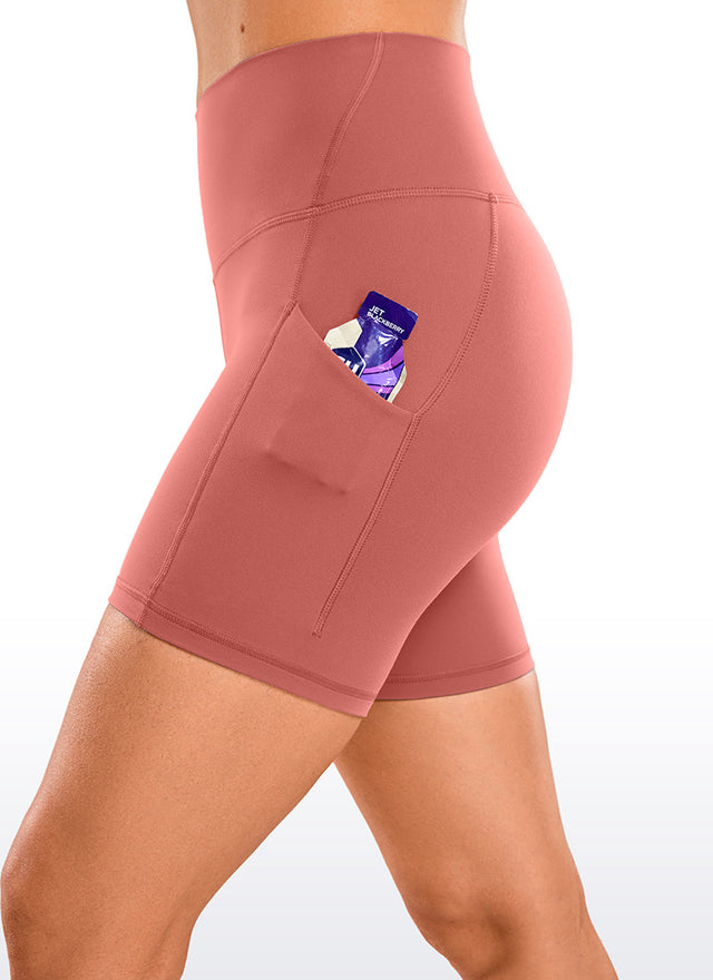 CRZ YOGA Women's Yoga High Rise Biker Butterluxe Pockets Shorts 5'' Briar Rose