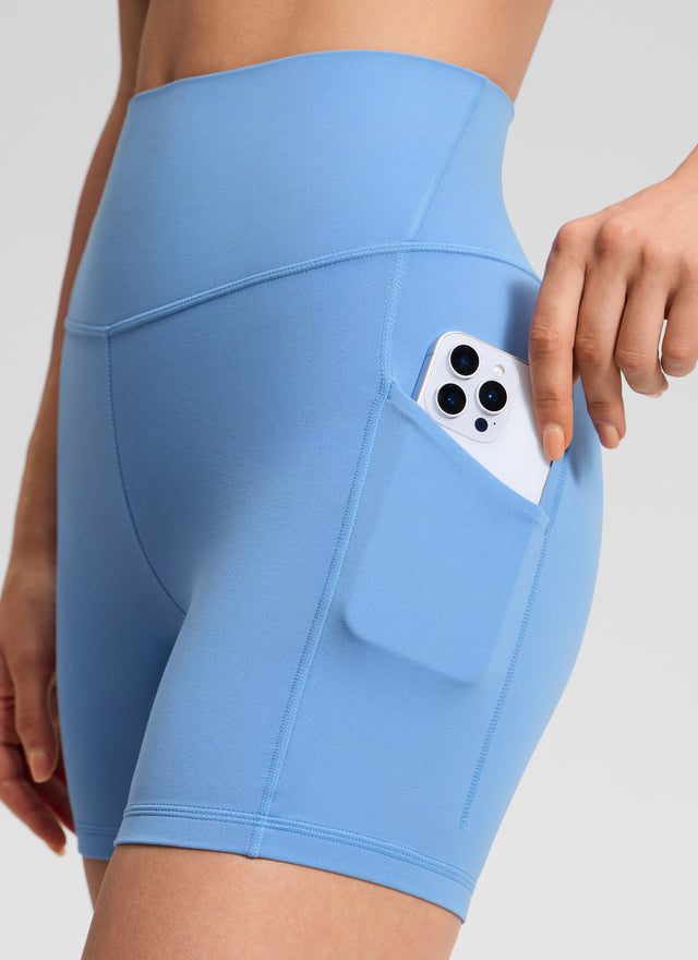 CRZ YOGA Women's Yoga High Rise Biker Butterluxe Pockets Shorts 5'' Party Blue @model_info:K