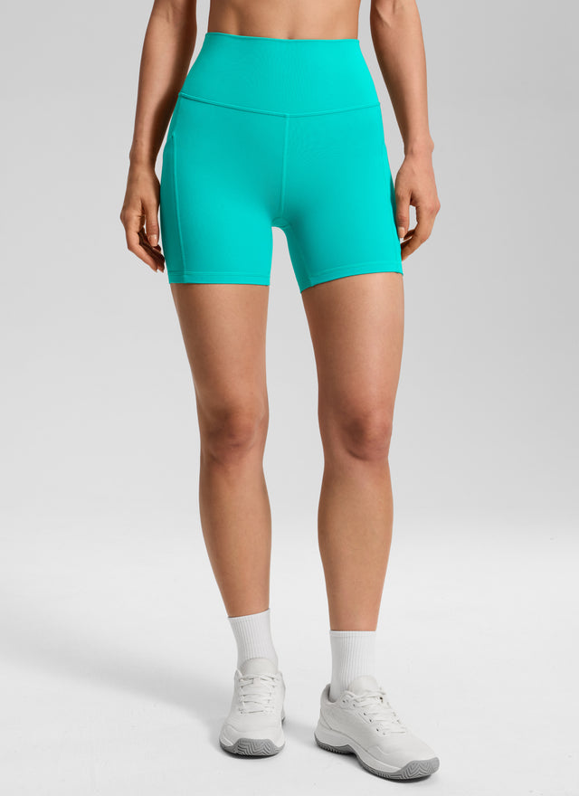 CRZ YOGA Women's Yoga High Rise Biker Butterluxe Pockets Shorts 5'' Tropics Teal
