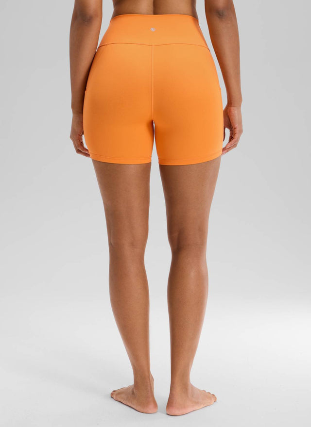 CRZ YOGA Women's Yoga High Rise Biker Butterluxe Pockets Shorts 5'' Tiger Orange