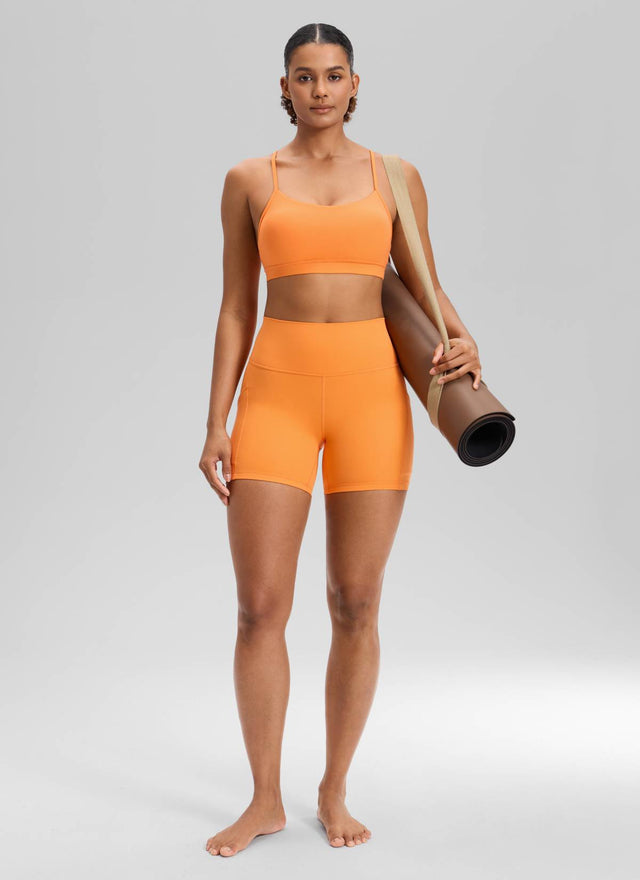 CRZ YOGA Women's Yoga High Rise Biker Butterluxe Pockets Shorts 5'' Tiger Orange