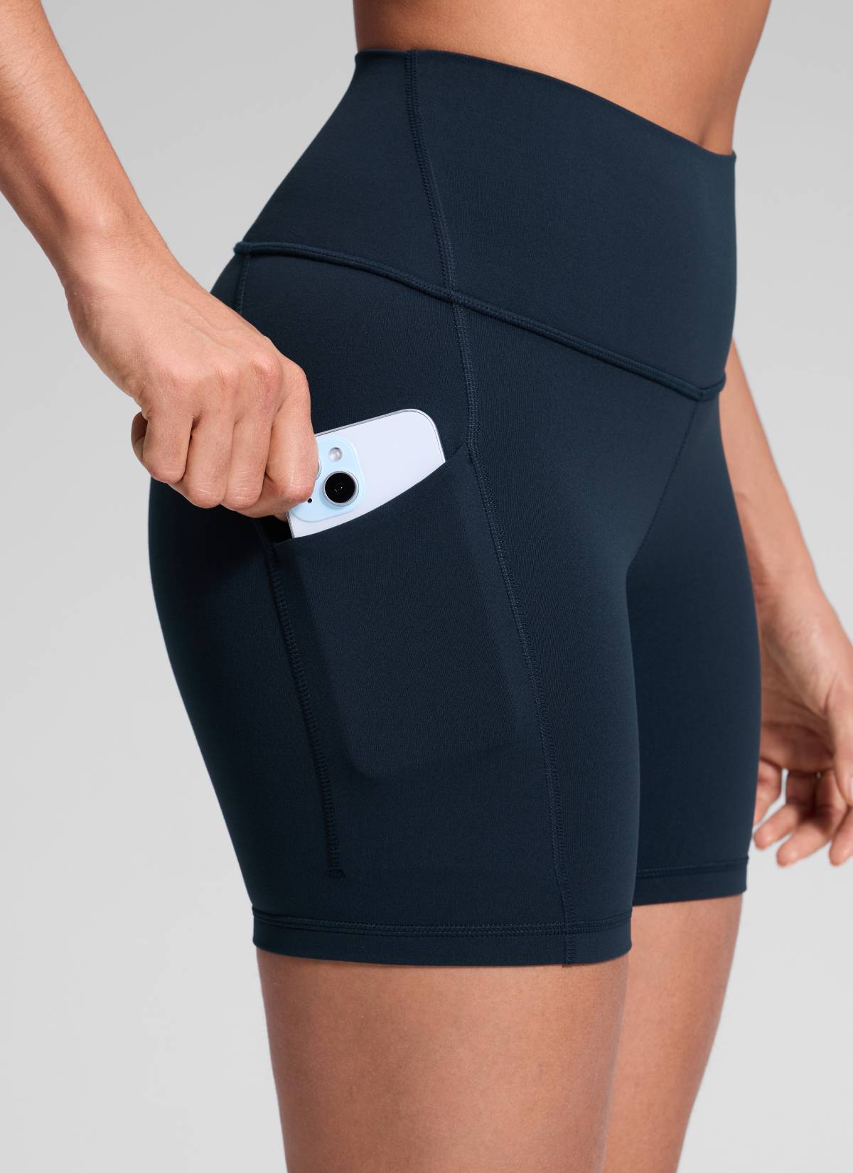 CRZ YOGA Women's Yoga High Rise Biker Butterluxe Pockets Shorts 5'' True Navy