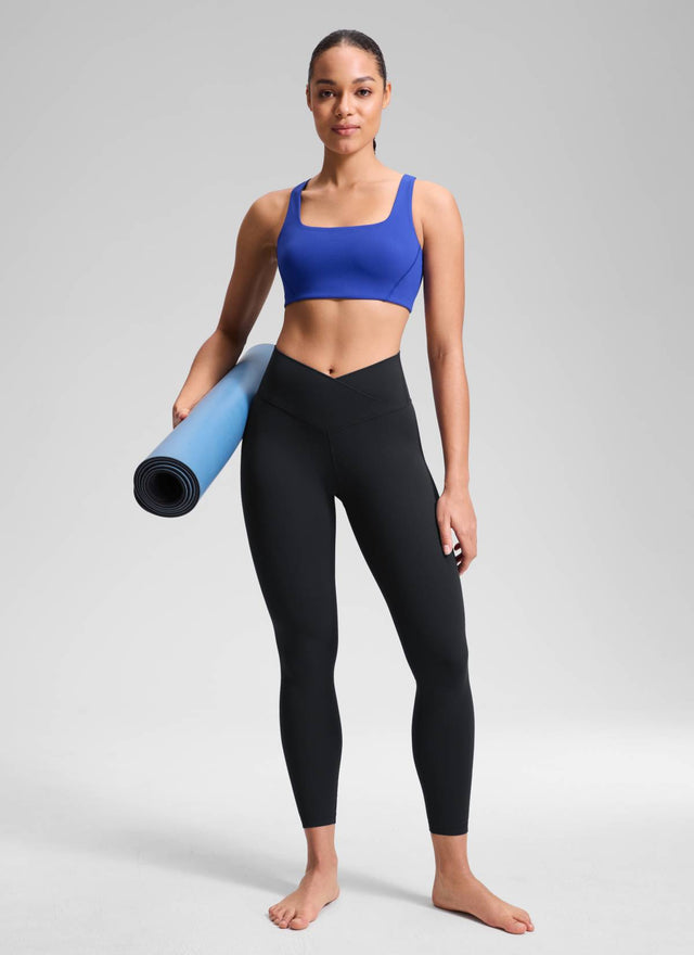CRZ YOGA Women's High Rise Butterluxe Yoga Leggings 25'' V Cross Waist Black