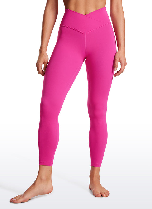 CRZ YOGA Women's High Rise Butterluxe Yoga Leggings 25'' V Cross Waist Hibiscus Purple