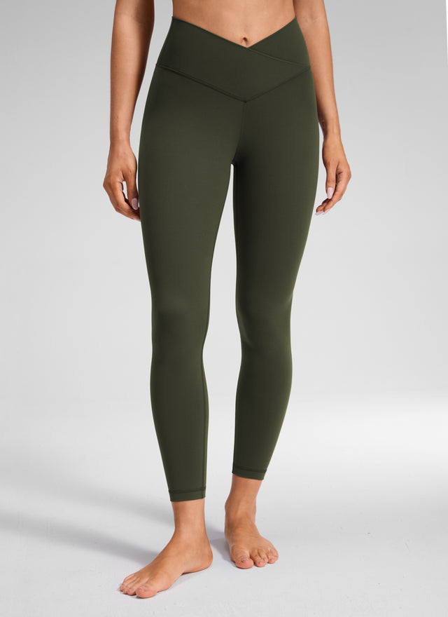 CRZ YOGA Women's High Rise Butterluxe Yoga Leggings 25'' V Cross Waist Olive Green