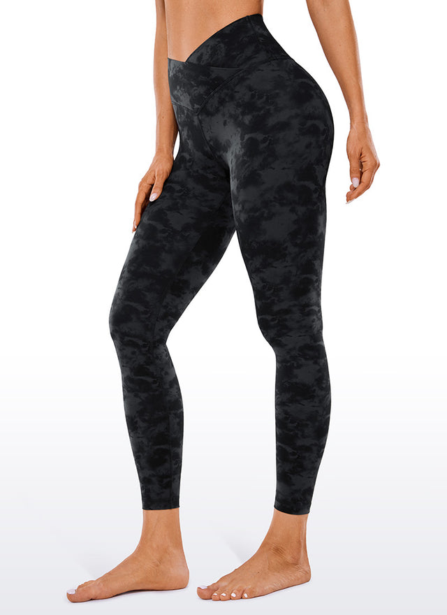 CRZ YOGA Women's High Rise Butterluxe Yoga Leggings 25'' V Cross Waist Tie Dye Smoke Ink