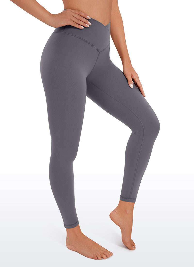 CRZ YOGA Women's High Rise Butterluxe Yoga Leggings 25'' V Cross Waist Dark Carbon