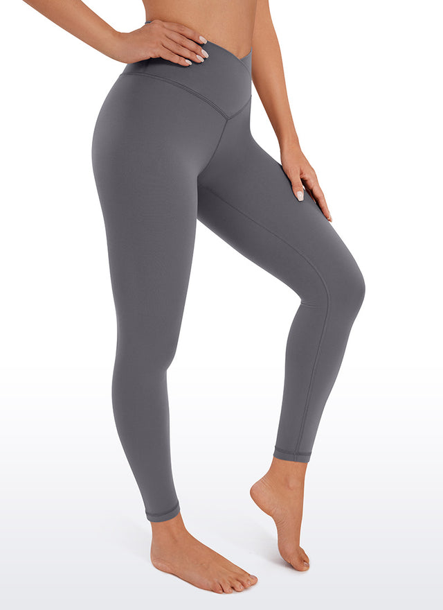 CRZ YOGA Women's High Rise Butterluxe Yoga Leggings 25'' V Cross Waist Dark Carbon