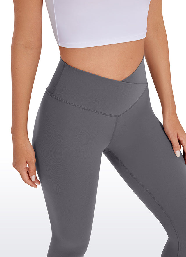 CRZ YOGA Women's High Rise Butterluxe Yoga Leggings 25'' V Cross Waist Dark Carbon