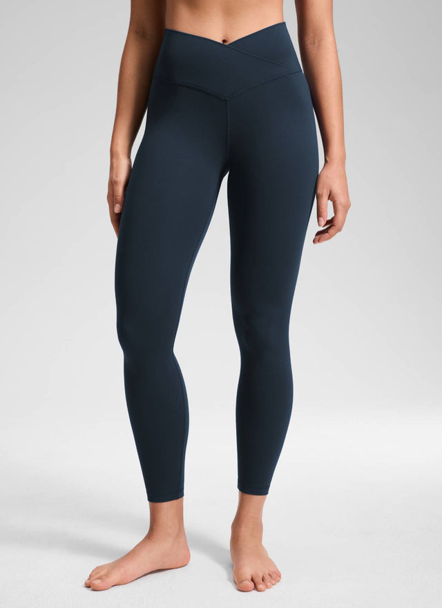 CRZ YOGA Women's High Rise Butterluxe Yoga Leggings 25'' V Cross Waist True Navy @model_info:Fiona
