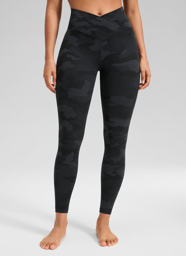 CRZ YOGA Women's High Rise Butterluxe Yoga Leggings 25'' V Cross Waist Dark Grey Camouflage 2 @model_info:Carol
