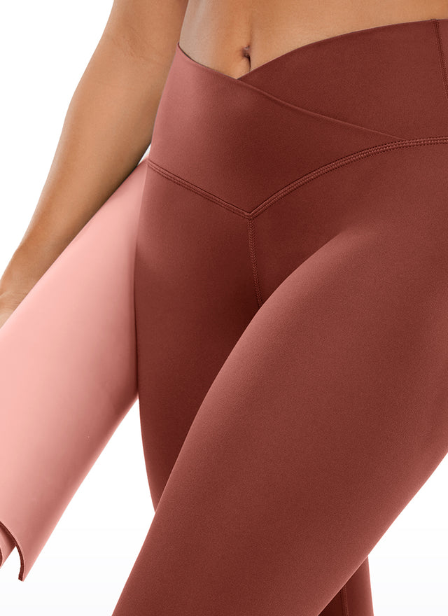 CRZ YOGA Women's High Rise Butterluxe V Cross Waist Capris Leggings 23'' Jujube Brown