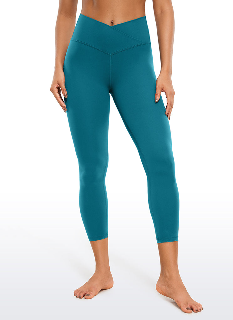 CRZ YOGA Women's High Rise Butterluxe V Cross Waist Capris Leggings 23'' Jujube Brown