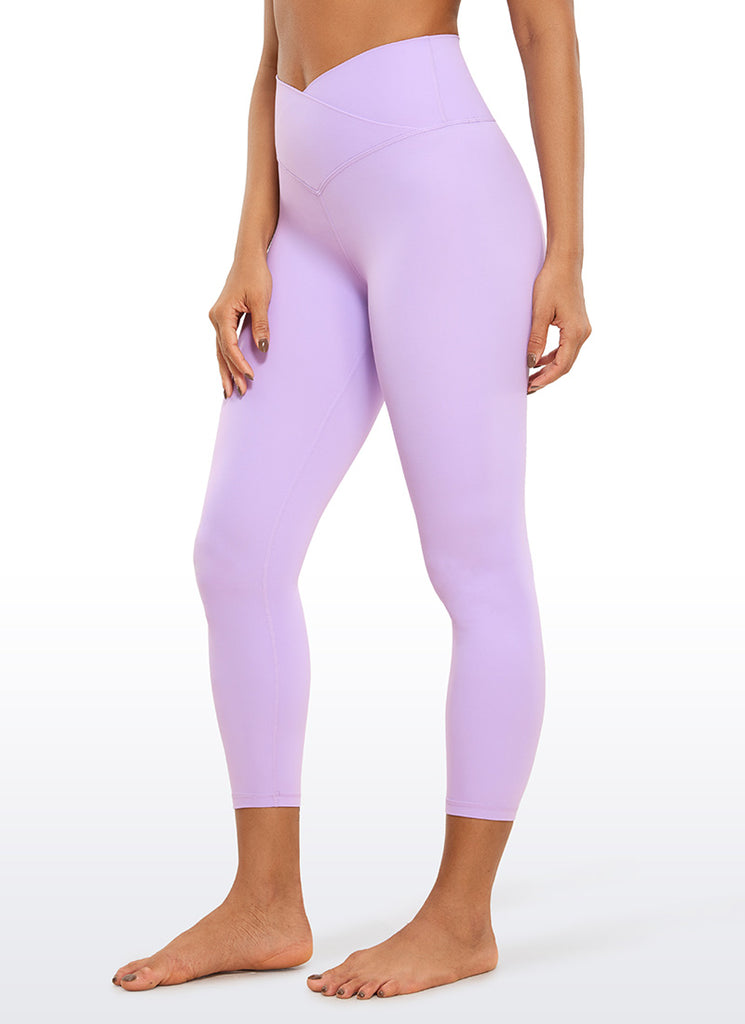 CRZ YOGA Women's High Rise Butterluxe V Cross Waist Capris Leggings 23'' Elfin Purple