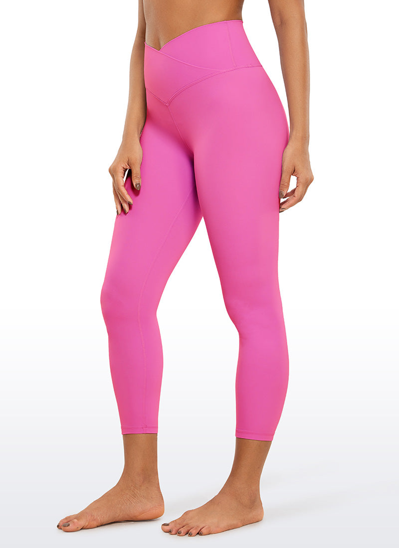 CRZ YOGA Women's High Rise Butterluxe V Cross Waist Capris Leggings 23'' Light Purple