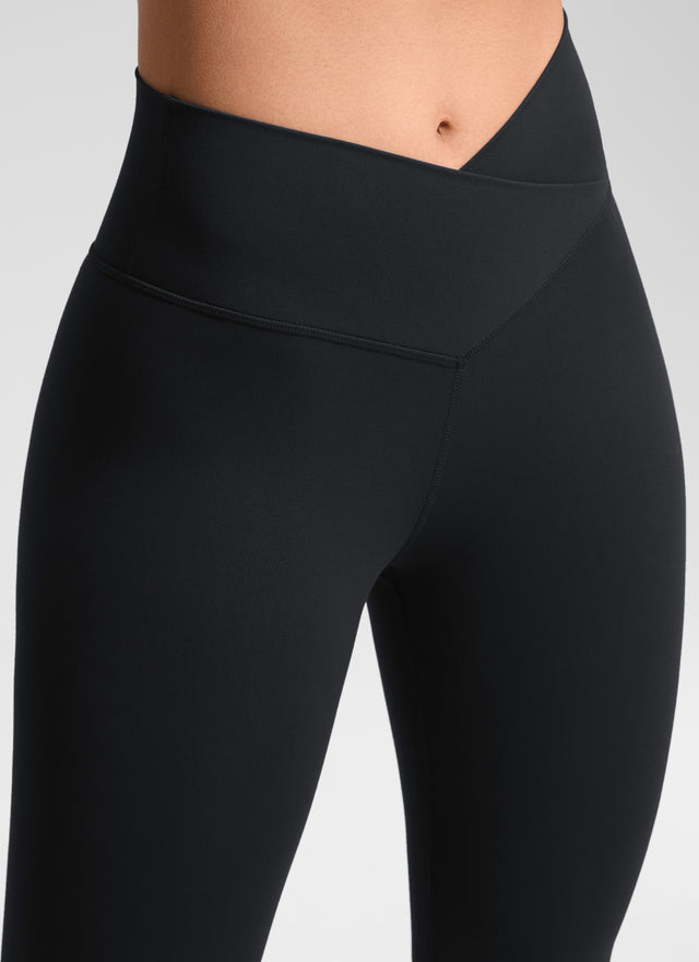 CRZ YOGA Women's High Rise Butterluxe Yoga Leggings 28'' V Cross Waist Black @model_info:Fiona