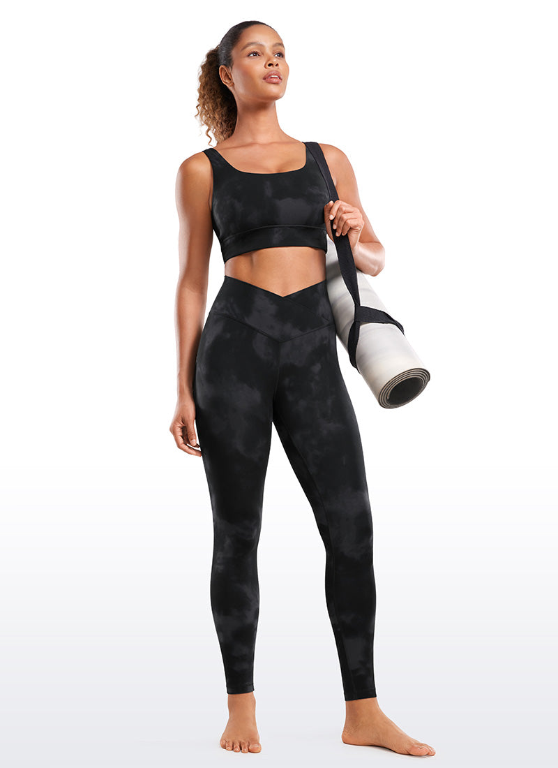 CRZ YOGA Women's High Rise Butterluxe Yoga Leggings 28'' V Cross Waist Black Tie Dye Flowers @model_info:Gigi