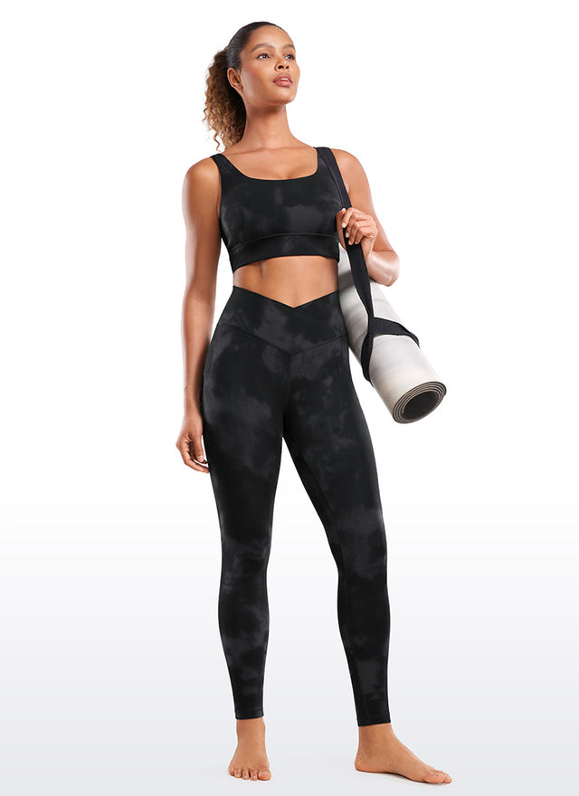 CRZ YOGA Women's High Rise Butterluxe Yoga Leggings 28'' V Cross Waist Black Tie Dye Flowers @model_info:Gigi
