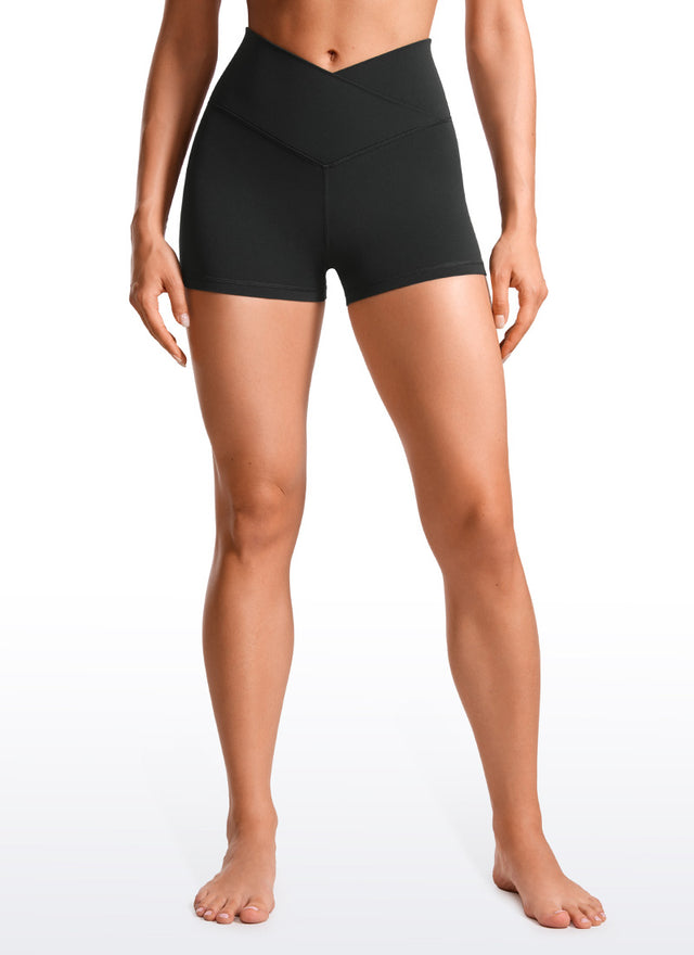 CRZ YOGA Women's High Rise Butterluxe V Cross Waist Biker Shorts 3'' Black