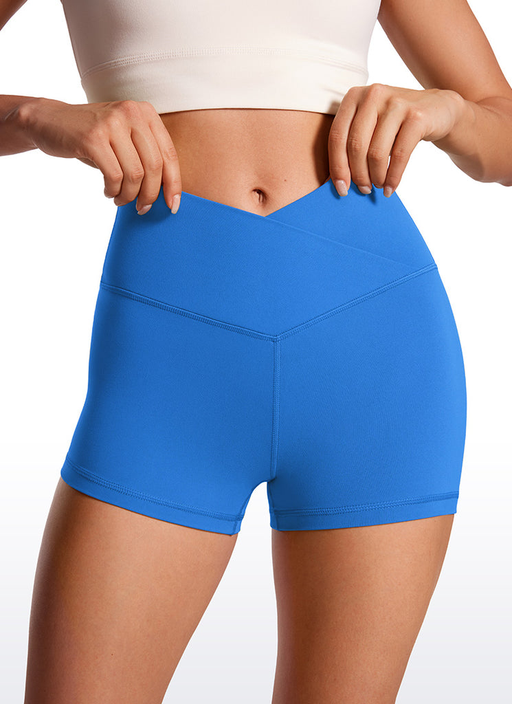 CRZ YOGA Women's High Rise Butterluxe V Cross Waist Biker Shorts 3'' Magenta Purple