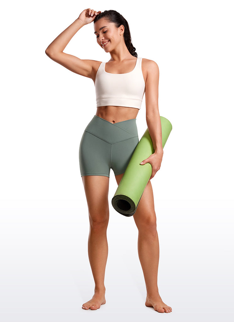 CRZ YOGA Women's High Rise Butterluxe V Cross Waist Biker Shorts 3'' Grey Sage