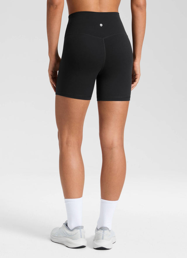 CRZ YOGA Women's High Rise Butterluxe V Cross Waist Biker Shorts 5'' Black